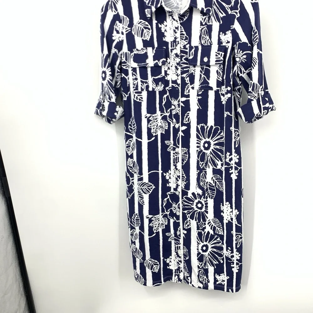 J. McLaughlin Women Size Small Dress Blue White Floral Jersey Stretch Button
